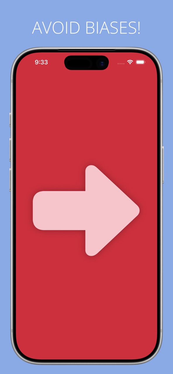 Randomizer showing a large right-pointing arrow that stays readable from across a room